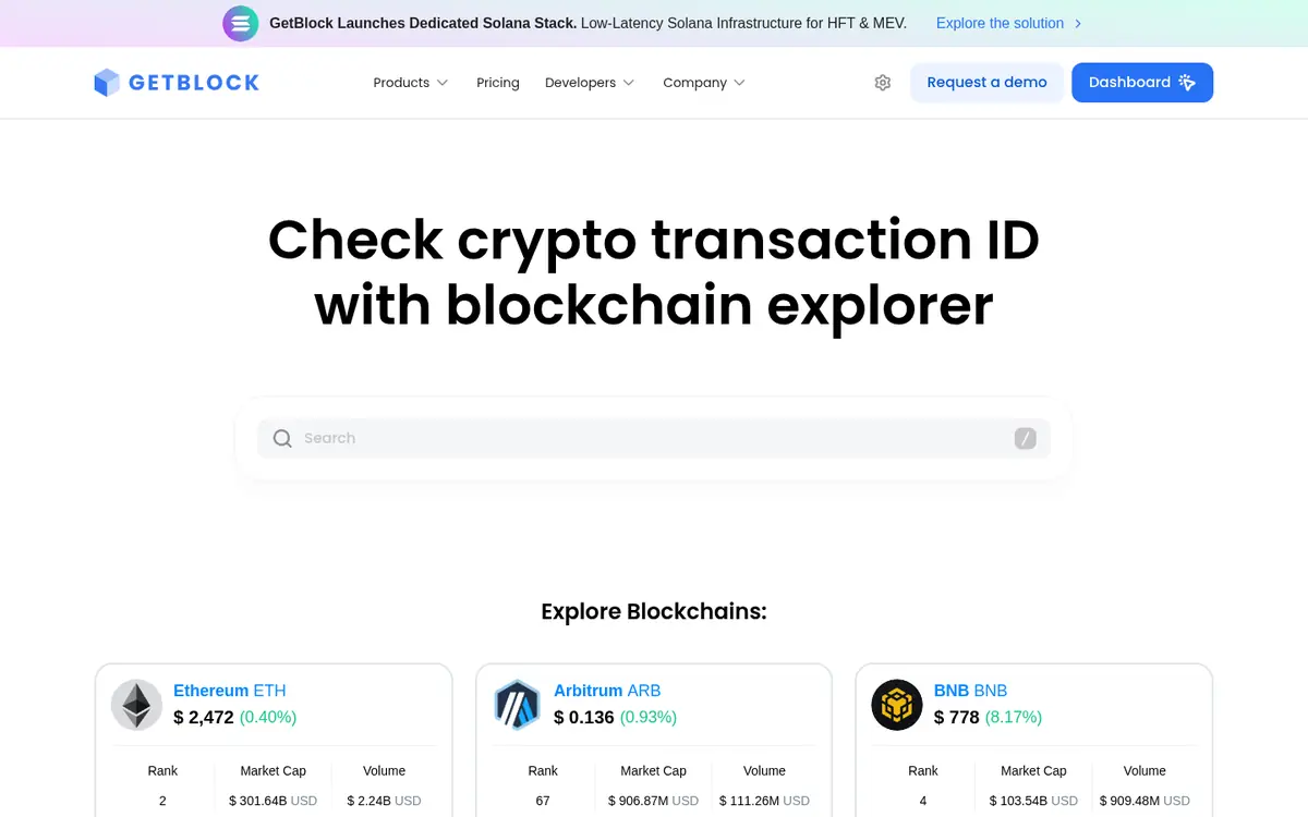 GetBlock Explorer — interface